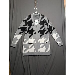 By Design Women's Cardigan Sweater Grey Black White Open Front L